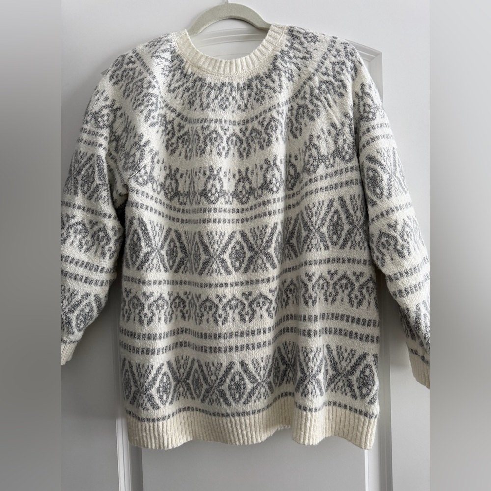 J. JILL fair isle winter white gray 1x sweater crew neck - Picture 6 of 9